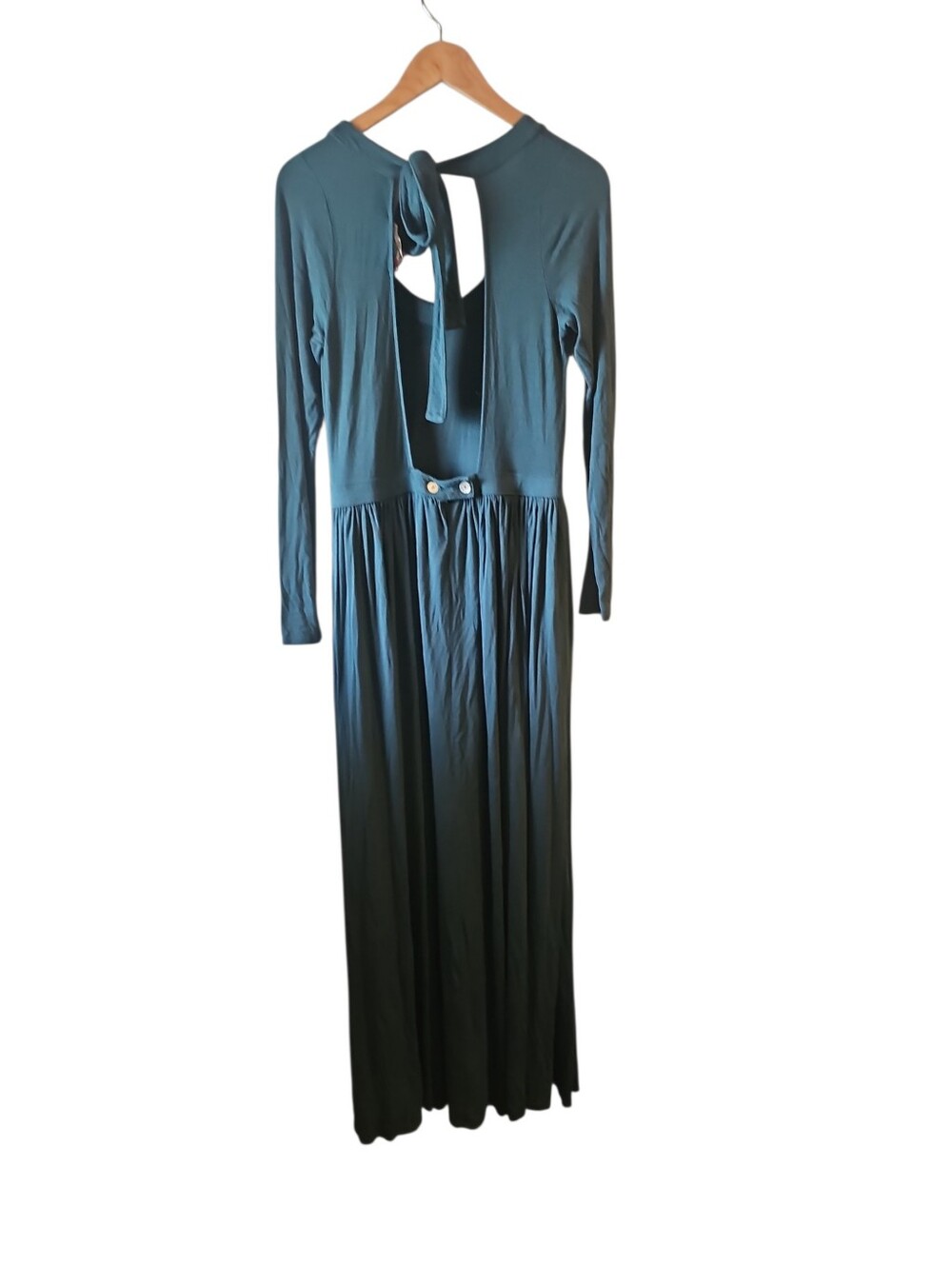 Free People Beach Green Teal Open Back Maxi jersey Dress Sz Large - Picture 4 of 6